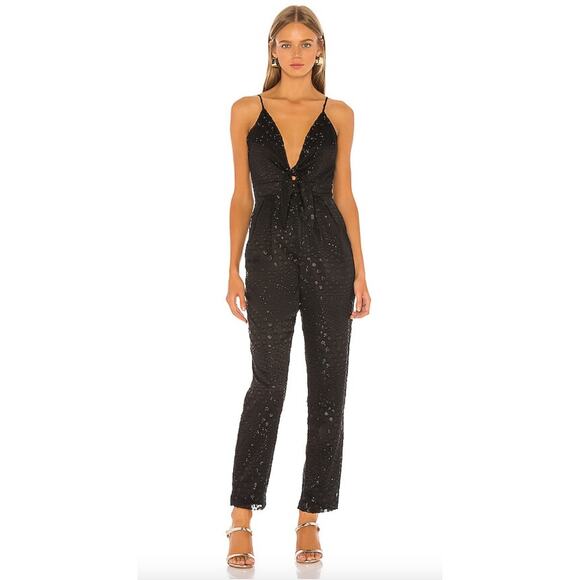 House of Harlow 1960 X REVOLVE Serafina Jumpsuit Black Noir Size S - Picture 1 of 14